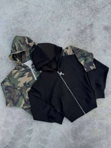 Sudadera con Capucha Personalizada con Cierre y Estampado de Camuflaje, Felpa Francesa, Bloques de Color, Parches, Forro, Capucha con Bolsillo Tipo Canguro, Impresión Directa - Product Image 3