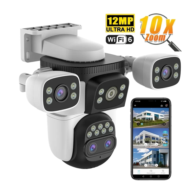 Jortan Camera 4 Lens 8MP 4G Night Vision PIR Humanoid Tracking Three Screens Waterproof CCTV PTZ Wireless Camera 10x Zoom O-kam