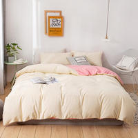 Ensemble de literie 4 pièces de couleur unie, drap plat 100% coton lavable, housse de couette, taies d'oreiller