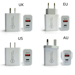 18W 미국/EU/AU/영국 플러그 어댑터 QC3.0 듀얼 포트 PD USB 타입 C 벽 고속 전화 충전기 모든 IPad 삼성 갤럭시 용