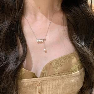 Collar de Plata de Ley S925 con Lazo de Princesa Francesa, Zirconia, Dulce, Exquisito, Simple, Versátil para el Día a Día, Collares de Perlas - Product Image 4