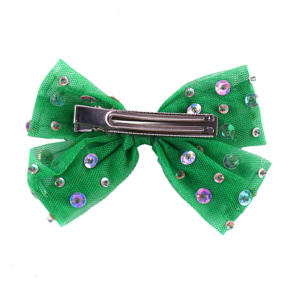 Barrettes et épingles à cheveux pour bébé fille, motif dessin animé, nœud vert brillant, scintillant, mignon et adorable, pour fête - Product Image 2