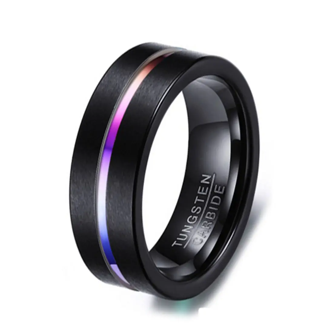 Cincin 8Mm Mode Warna-warni Disepuh Pria Perhiasan Dipoles Tinggi Tungsten Hitam Cincin Pria