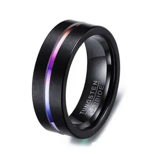 แหวน8มิลลิเมตรแฟชั่นที่มีสีสันชุบผู้ชายสูงขัดเครื่องประดับสีดำทังสเตนผู้ชายแหวน