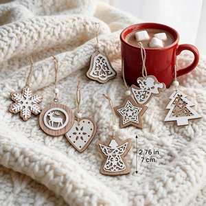 Wooden <b>Ornaments</b> White Cutout <b>Angel</b> Snowflake Bell Star Hanging Decorations Christmas Tree Pendants - Product Image 3