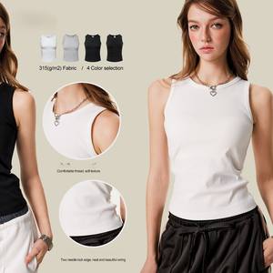 Regata Feminina de Moda em Algodão e Poliéster, Gola Redonda, Ajuste Slim, Respirável, Tricotada, Pesada, Lisa e Tingida, Sem Mangas - Product Image 1