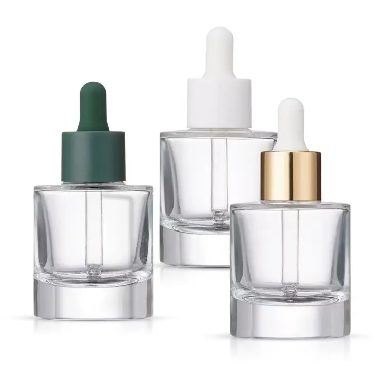 Custom 30ml 40ml 50ml Clear Cosmetic Essential Oil Glass Bottle with Screw Gold Cap Clear Glass Dropper