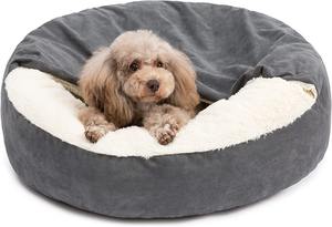 Cama Redonda para Cachorros, Lavable, de Felpa Suave, con Capucha, Cálida, para Perros, Color Gris Oscuro, Mediana, 27 Pulgadas, Tipo Donut - Product Image 6