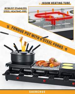 Grill de table <span class=keywords><strong>Raclette</strong></span>, grill électrique d'intérieur, plaque chauffante antiadhésive 4 en 1 avec ensemble de fondue, <span class=keywords><strong>12</strong></span> spatules, <span class=keywords><strong>12</strong></span> spatules pour <span class=keywords><strong>12</strong></span> personnes - Product Image 4