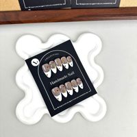 Lot de 10 faux ongles en gel press-on, forme amande courte, style français, luxueux, irisés, peints à la main, réutilisables pour mariage et fête