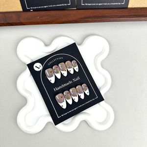 Lot de 10 faux ongles en gel press-on, <span class=keywords><strong>forme</strong></span> amande courte, style français, luxueux, irisés, peints à la main, réutilisables pour mariage et fête - Product Image 2