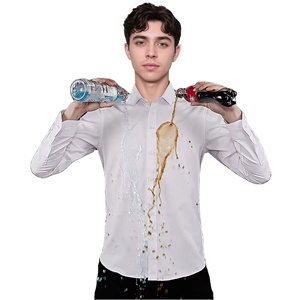 Người Đàn Ông Trắng Ăn Mặc Áo Sơ Mi Rắn Dài Tay Áo Nhăn Miễn Phí Nút Xuống Áo Sơ Mi Vết Lá Chắn Không Thấm Nước Chống Bụi Bẩn Váy Áo Sơ Mi - Product Image 1