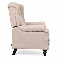 Fauteuil inclinable classique à dossier haut capitonné, extensible, avec garniture cloutée, revêtement en tissu et structure en bois pour salon