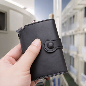 Porte-cartes automatique en cuir véritable avec fermeture éclair, nouveau style vintage, mode unisexe, blocage RFID, étui pour cartes d'identité professionnel, usage quotidien - Product Image 3