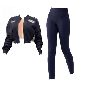 Peeqi Fashion - Ensemble 2 pièces pour femme : veste courte à manches longues avec fermeture éclair et broderie, et pantalon - Tenue décontractée, survêtement - Product Image 5