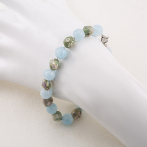 Unisex Chalcedony Beaded Bracelet Blue Green Color Block Round Chamfered Square Beads <b>Titanium</b> Steel Clasp Fashion Jewelry - Product Image 2