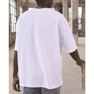 T-shirt da uomo in cotone oversize con scollo a O, vestibilità ampia e spalle scese, taglia L, maglietta base a maniche corte - Product Image 5