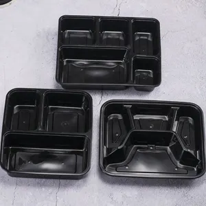 1 2 3 4 5 6 compartimento preto refeição retangular microwavable para ir takeaway plástico descartável tirar caixa recipientes de fast food