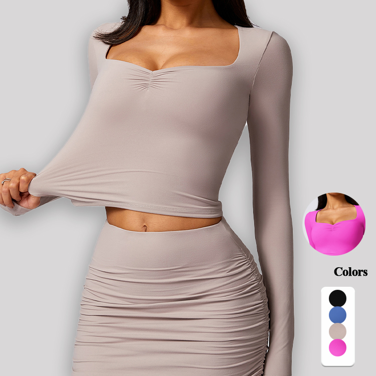 Summer New Running Sports Top Lightweight Breathable Gym Yoga Cropped Top Pleated Long Sleeves Hot Girl Sexy Fitness Clothing