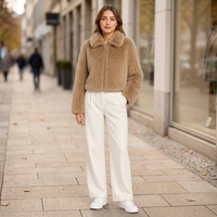 Manteau en fausse fourrure marron vintage pour femme, veste à manches courtes zippée, doux et moelleux, vêtement d'extérieur pour l'hiver