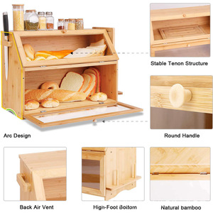 Boîte à pain en bois et bambou avec porte-couteaux pour comptoir de cuisine, organiseur de pain et d'aliments - Product Image 3