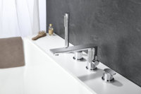 Robinet de baignoire à montage sur pont, chrome, trois trous/quatre trous, robinet de salle de bain chaud et froid, et ensemble de douchette à main