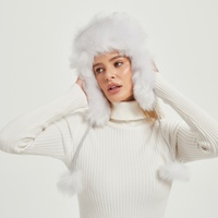 Chapeau en fausse fourrure blanche pour femme, chaleur hivernale, chapeau à pompon en fourrure de renard avec oreilles rabattables, couvre-chef d'extérieur