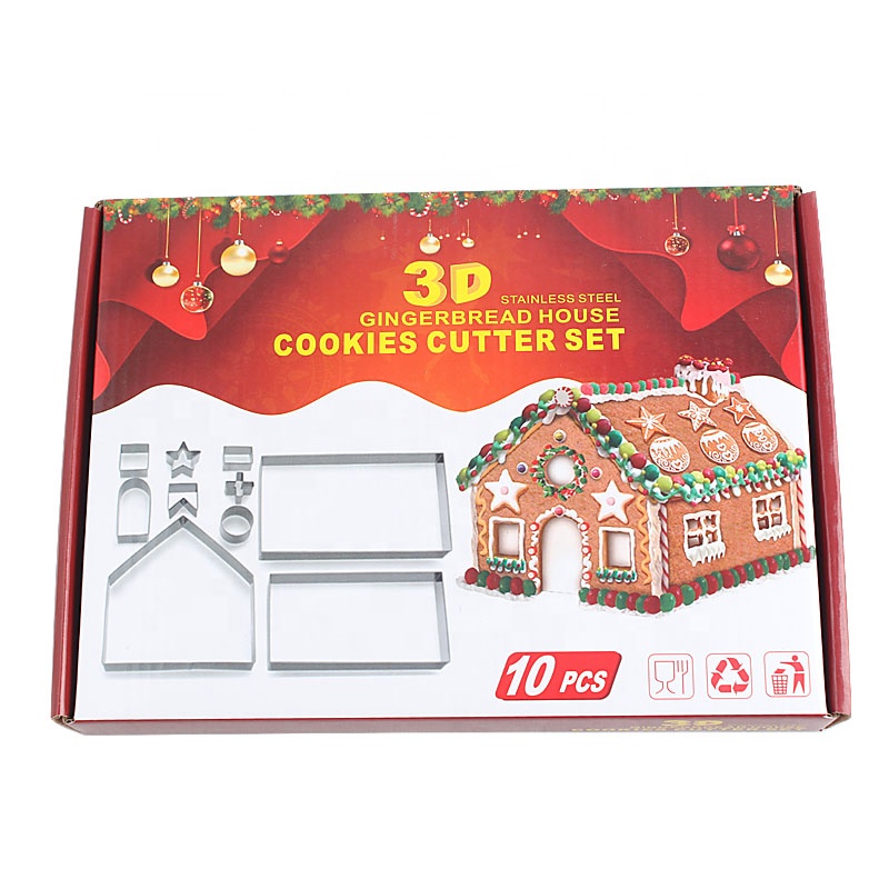 Набор для рождественского печенья в виде домика из имбиря и пряника из нержавеющей стали, 10 шт.