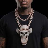 Nouvel Arrivage Collier pour Homme en Argent Sterling 925 avec Pendentif Tête de Cowboy en Moissanite, Style Hip Hop Iced Out, Entièrement Scintillant pour Tenue Urbaine