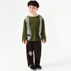 Costumi da spettacolo teatrale dei mendicanti dei ragazzi graziosi piccoli mendicanti <span class=keywords><strong>libro</strong></span> per bambini giorno settimana vestito verde fantasia per bambini povero Costume da Cosplay del postino del ragazzo - Product Image 2