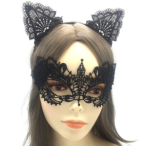 Fête d'<span class=keywords><strong>Halloween</strong></span> bandeau de cheveux en dentelle noire sexy masque de fête demi-visage <span class=keywords><strong>maquillage</strong></span> féminin danse drôle ensemble de masques demi-visage - Product Image 1
