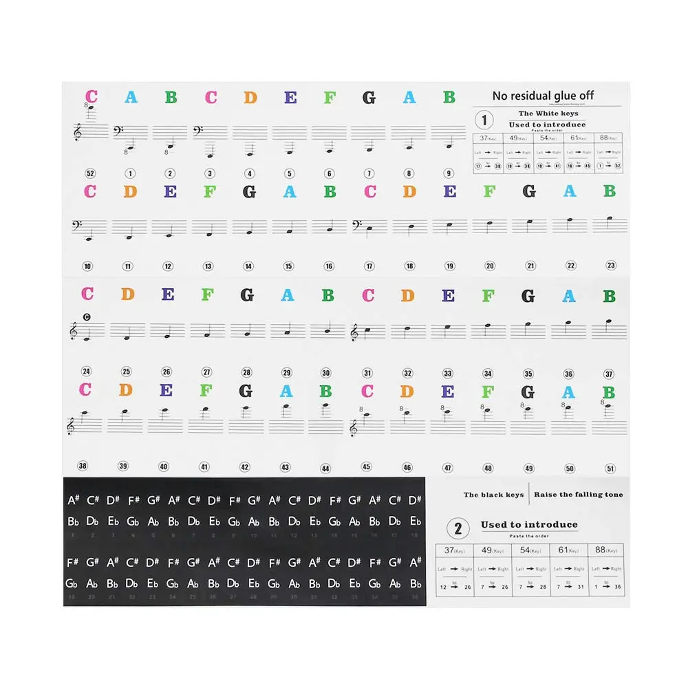 Custom Logo Piano Keyboard Stickers for 37/49/54/61/88 Keys Removable Piano Key Stickers for Beginners Kids