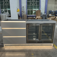 Fabricant de meubles de jardin Foshan, armoires de cuisine modulaires en acier en forme de L, armoire extérieure pour réfrigérateur, barbecue, armoires de cuisine extérieures