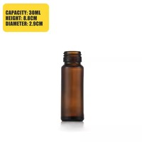 Bouteilles en verre ambré cylindriques recyclables économiques de 20 ml, 30 ml, 50 ml avec couvercle en aluminium doré