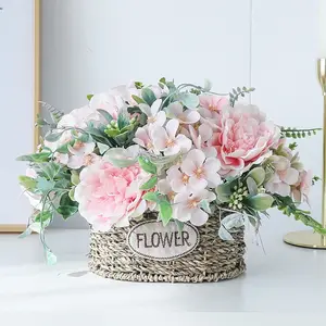 Rose Bouquet Artificial Peony Silk Flowers DIY Pink Hydrangea Plastic Flowers Home Wedding Decoration Table Centerpieces