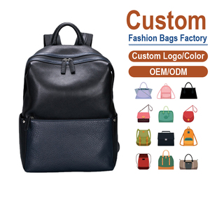 Sleek Two-Tone Genuine Leather Mens Backpack Black Navy <b>Pebble</b> Hide Dual Zipper Access <b>Large</b> Capacity Cotton for Urban - Product Image 2