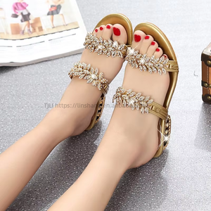 Outdoor New Design Women Rhinestone Bing Flat Rubber Summer Beach <b>Shoe</b> Bohemia Ladies Slipper Slide <b>Shoes</b> - Product Image 4