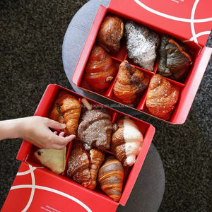Vriendelijke Op Maat Gemaakte Rode Kleine <span class=keywords><strong>Burger</strong></span> Bakkerij Cake Catering Brownie Papier Croissant <span class=keywords><strong>Box</strong></span> Voedsel Verpakking - Product Image 1