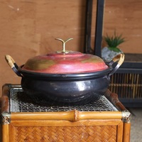 Pot en cuivre artisanal de grande taille avec poignée, design classique, anti-brûlure, durable, pour cuisinière à gaz et à induction, pot à soupe et à ragoût