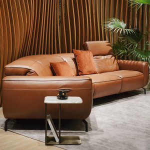 Sofá Italiano Minimalista de Lujo de Tres Plazas en Cuero Genuino con Reposacabezas Ajustable para Sala de Estar o Apartamento Grande Horizontal 9139 - Product Image 5