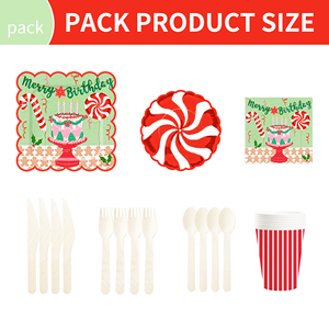 DAMAI Merry Birthday Theme Party Kits Round and <b>Square</b> Disposable Party Paper Plates Cups Napkin with Cake Tableware Set - Product Image 6