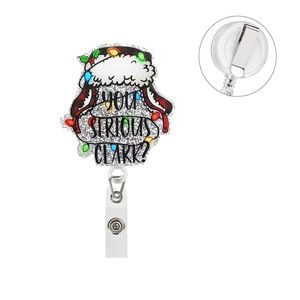 Badge rétractable transfrontalier en feuille acrylique motif chapeau de Noël, avec boucle à tirage facile, clip dorsal et porte-clés rétractable à tirage facile - Product Image 4