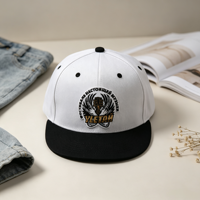 Casquette Snapback personnalisée à 6 panneaux, visière plate, bicolore noir et blanc, broderie 3D, style hip-hop, ajustable