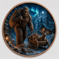 Pièces de monnaie en cuivre 1 oz Troy .999 Cuivre Pur, motif Sasquatch, traîneau, rennes, cabane de Noël, impression UV colorée, cadeau