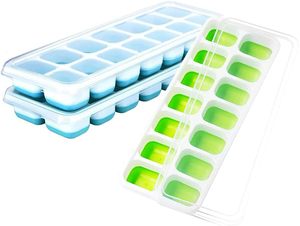 Paquete de 4 bandejas de silicona para cubitos de hielo de fácil desmolde con tapa (azul/verde) - Product Image 1
