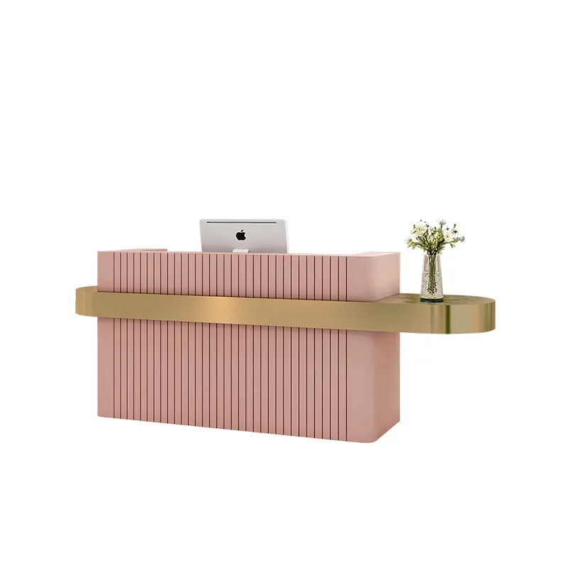 आधुनिक नकद टेबल रजिस्टर खुदरा लकड़ी काउंटर खजांची डेस्क बिक्री के लिए दुकान गुलाबी चेकआउट काउंटर रिसेप्शन डेस्क