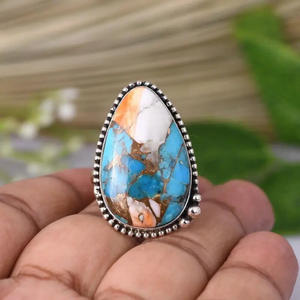 Anello da Cocktail da Donna T0983 con Turchese Naturale a Goccia, Montatura a Castone, Gioiello alla Moda, Idea Regalo - Product Image 3