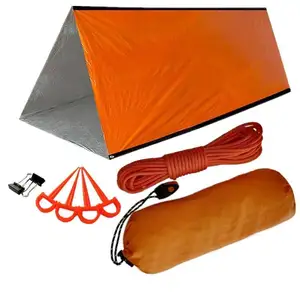 आपातकालीन स्लीपिंग बैग और डीलक्स अस्तित्व तम्बू जीवन तम्बू आपातकालीन बैग बंडल अस्तित्व आश्रय कॉर्ड के साथ, दांव, सीटी