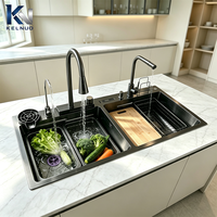 Évier de cuisine moderne en acier inoxydable avec nano-revêtement, facile à nettoyer, avec accessoires, marque privée