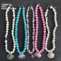 Collier Bohème Côtier à Faible MOQ avec Pierre Naturelle, Perle d'Eau Douce Baroque, Pendentif Coquillage en Céramique, Bijoux Style Océan en Pierres Précieuses pour Cadeau
